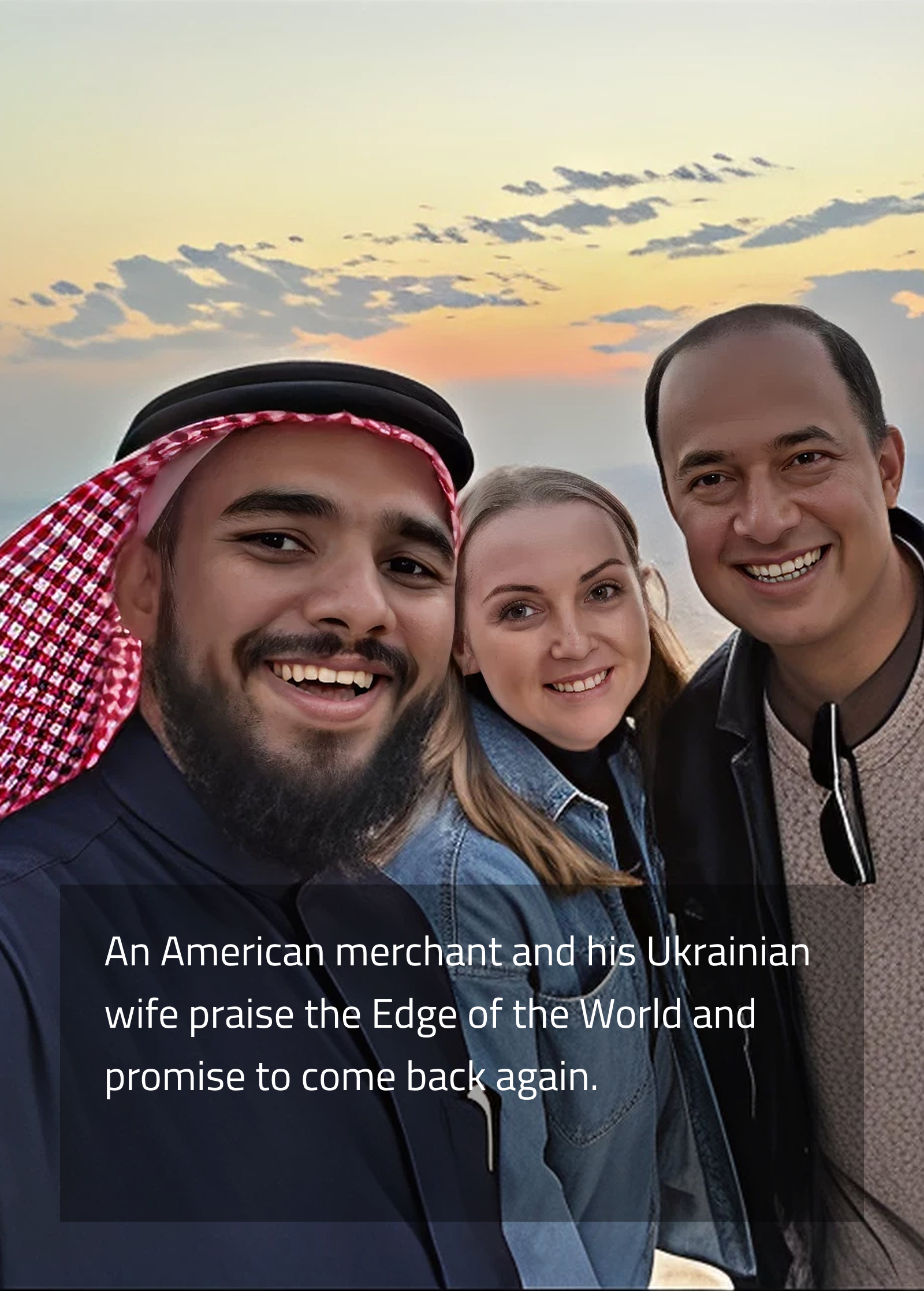 Happy travelers with Falcon Tours in Saudi Arabia - authentic customer experiences