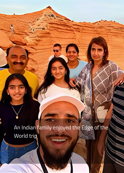 Happy travelers with Falcon Tours in Saudi Arabia - authentic customer experiences