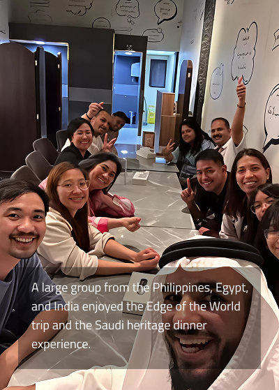 Happy travelers with Falcon Tours in Saudi Arabia - authentic customer experiences